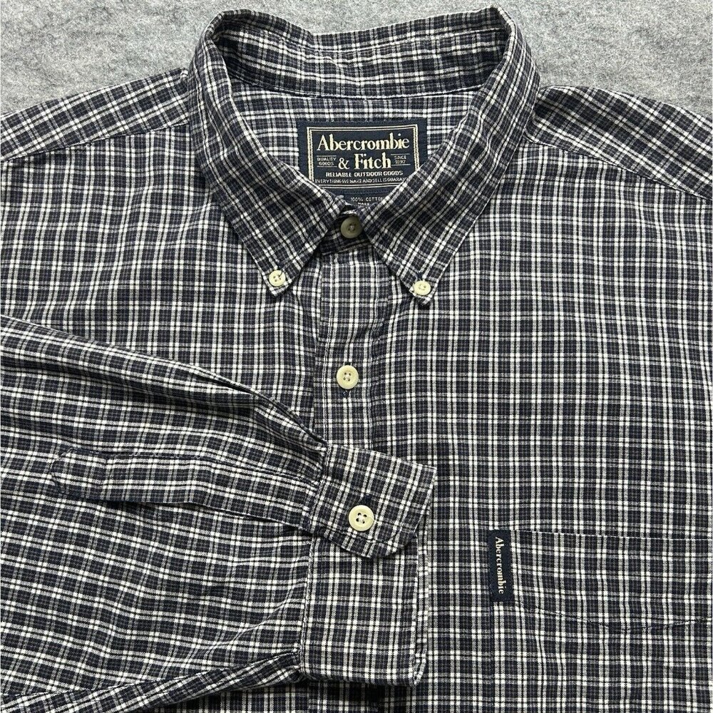 Abercrombie Shirt Men L Blue Gray Plaid Oversized Long Sleeve Button-Down Relax